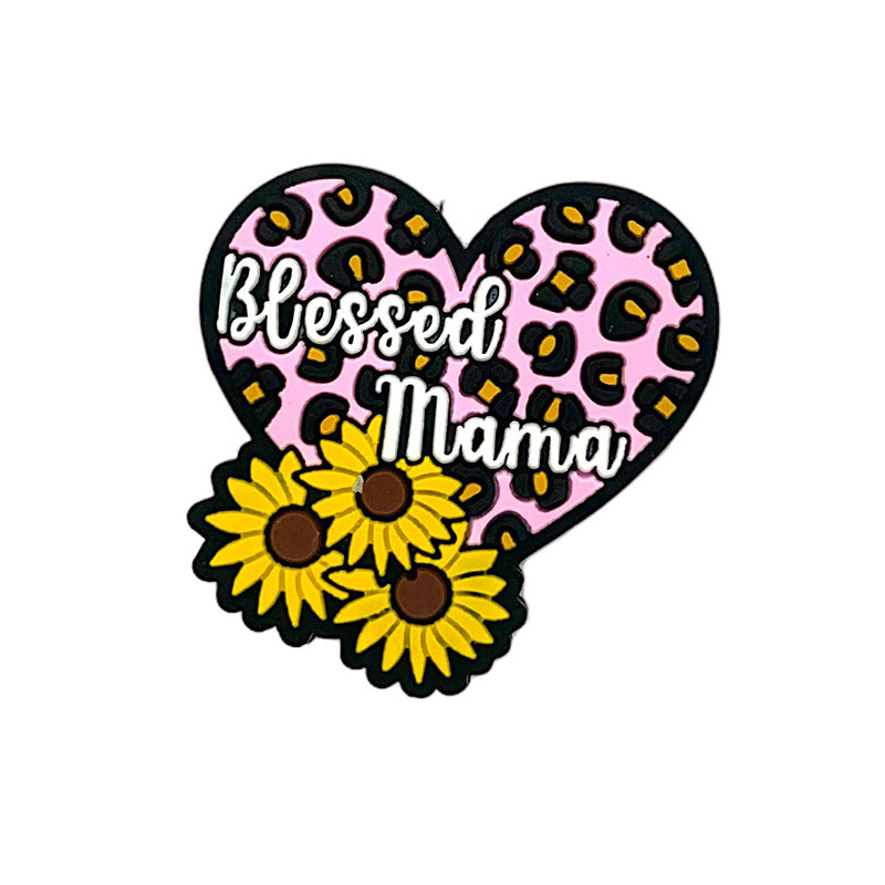 20pcs Silicone Focal Beads Heart Flower Blessed Mama Text Design