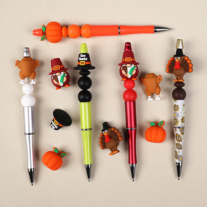 20Pcs Silicone 3D Focal Beads Thanksgiving Theme Turkey Pumpkin Hat Designs 7
