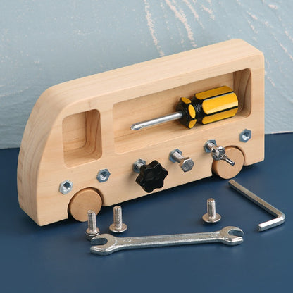Wooden Building Blocks Montessori Toy Bus with Screwing Tools 6