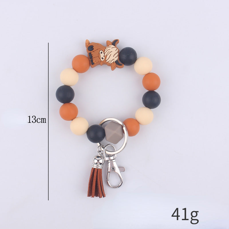 Yak Silicone Bead Wristlet Keychain with Tassel Charm 5