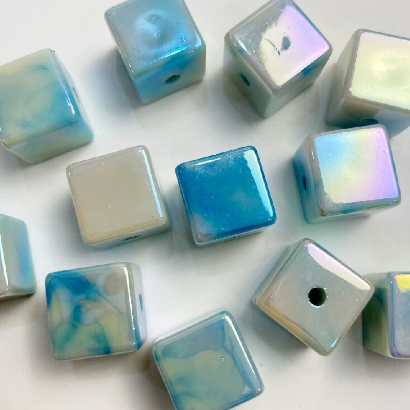 50pcs 14mm UV Finish Gradient Cube Acrylic Beads Jewelry Making 10