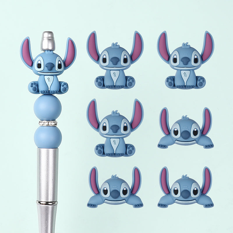 20Pcs Silicone 3D Focal Beads Blue Alien Character Large Ears Half-Lying Posture