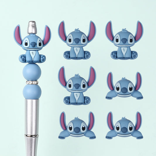 20Pcs Silicone 3D Focal Beads Blue Alien Character Large Ears Half-Lying Posture
