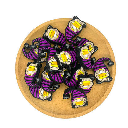 Silicone Focal Beads Halloween Gnome Holding Candy Corn Hat with Spider 2
