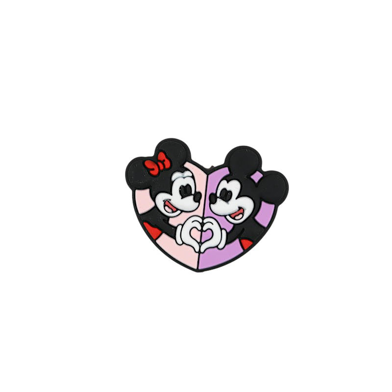 20Pcs Silicone Focal Beads Valentine Heart Mouse Character Holding Hands