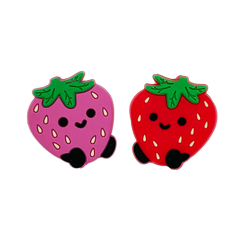 20pcs Silicone Focal Beads Strawberry Cute Smiling Face Design