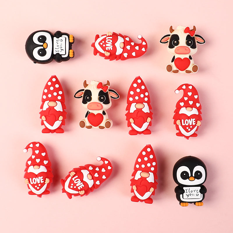 20Pcs Silicone 3D Focal Beads Valentine S Day Theme Animal Love Front Facing 7
