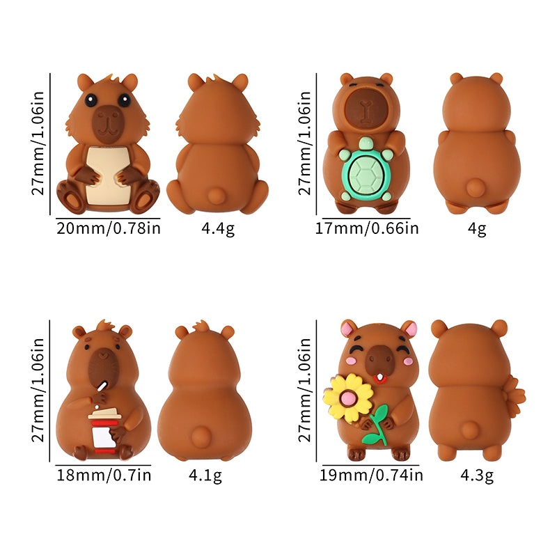 20Pcs Silicone 3D Focal Beads Capybara Holding Flower and Sitting Pose 9