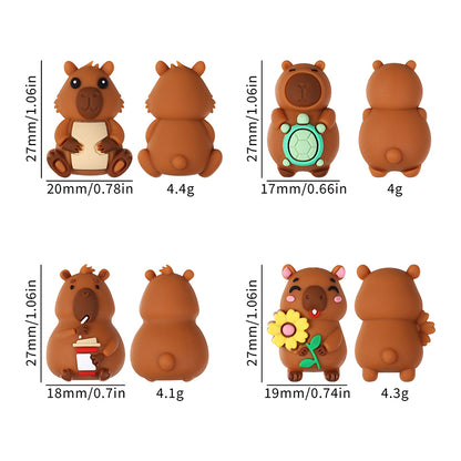 20Pcs Silicone 3D Focal Beads Capybara Holding Flower and Sitting Pose 9