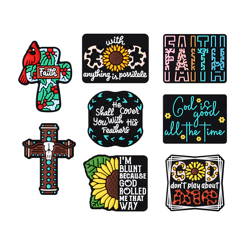 Silicone Focal Beads Jesus Faith Cross With Religious Text Designs