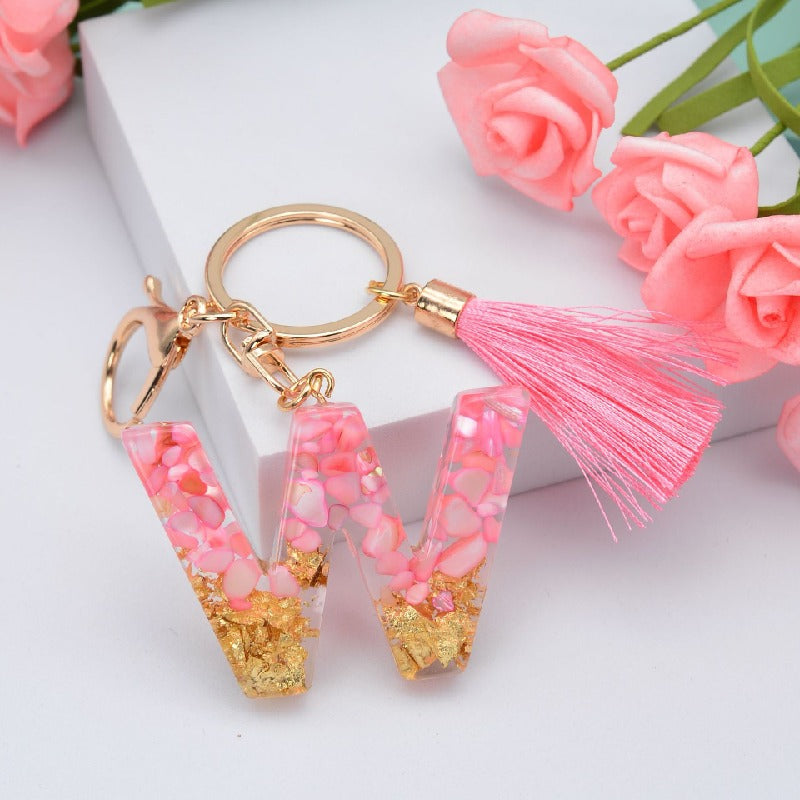 Resin Pink Tassel Letter Keychain A to Z Initial Charm 23