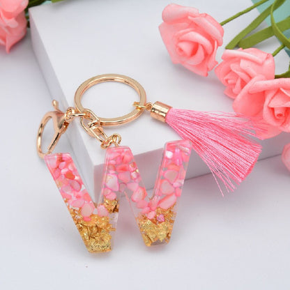 Resin Pink Tassel Letter Keychain A to Z Initial Charm 23