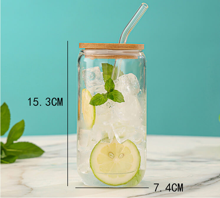 16oz Glass Cups Tumbler with Bamboo Lids and Straws
