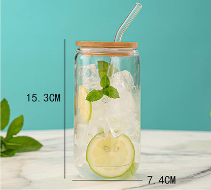 16oz Glass Cups Tumbler with Bamboo Lids and Straws