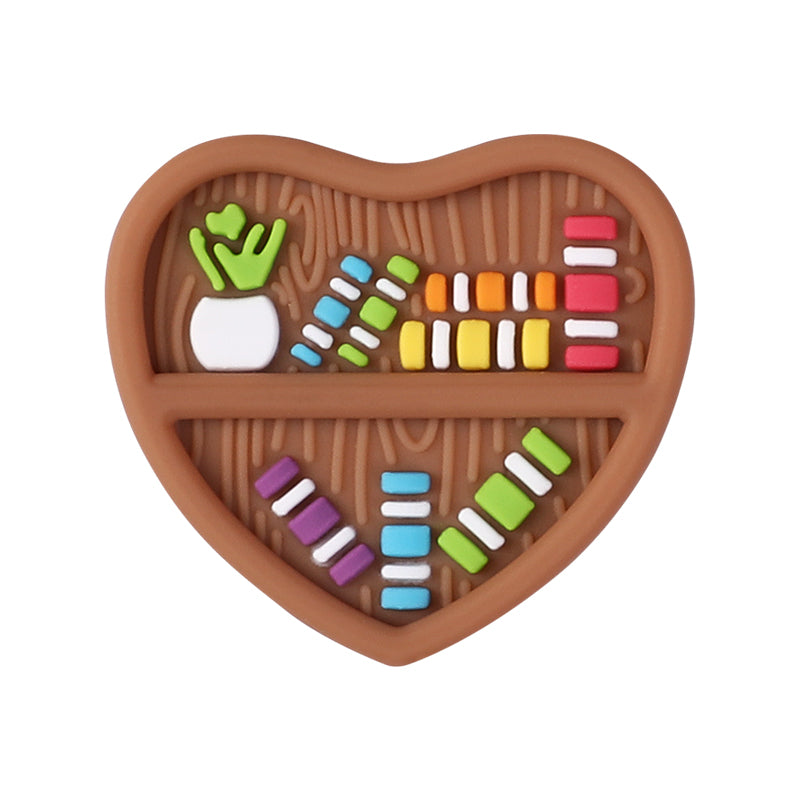 20Pcs Silicone Focal Beads Double Sided Heart Shaped Bookshelf Design 12