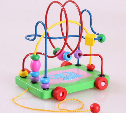 Wooden Cartoon Elephant Trailer Bead Maze Educational Toy 5