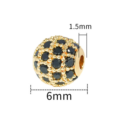 30pcs Fancy Zirconia Paved Brass Round Beads 25