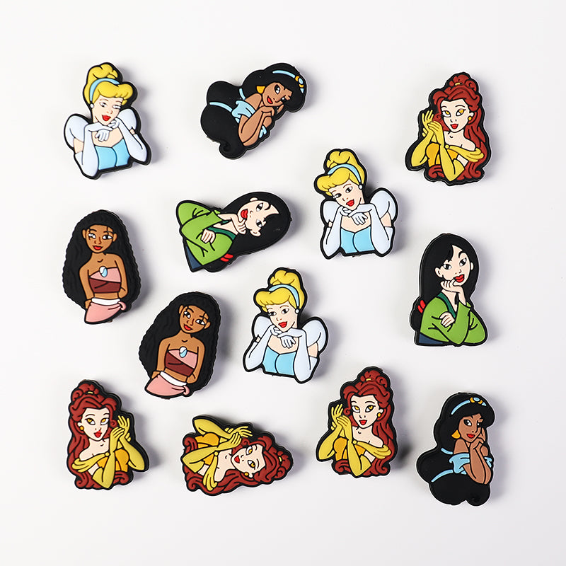 20Pcs Silicone Focal Beads Princess Red Hair Yellow Gloves Holding Hand 6