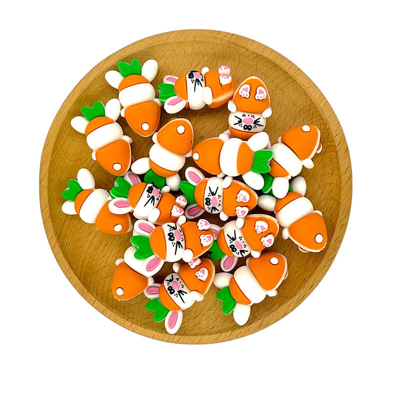 Silicone 3D Focal Beads Easter Bunny Wearing Carrot Hat 2