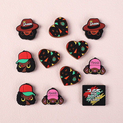 20pcs Silicone Focal Beads Black Girl Wearing Hat and Afro Hairstyle 4