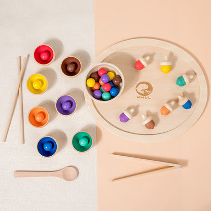 Wooden Montessori Toys Clamp Beads Sorting Cup for Toddlers 6