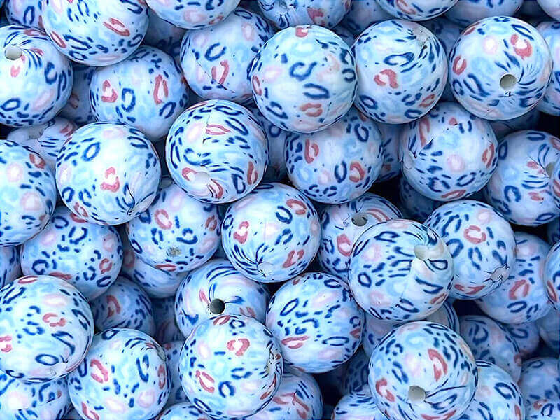 50pcs 15mm Light Blue Leopard Silicone Beads Chunky Print