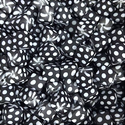 50pcs 13.5mm Printed Square Silicone Beads Variety Designs 19