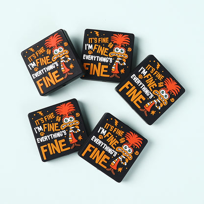 Silicone Focal Beads Mouse Character Front Facing with Text I'm Fine 7