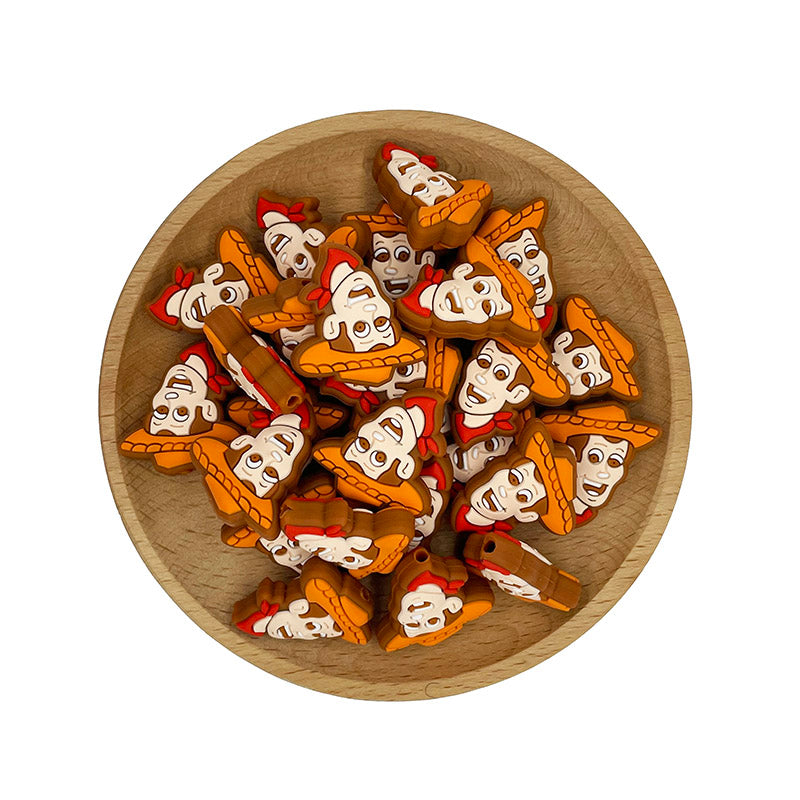 20pcs Silicone Focal Beads Cowboy Character Wearing Hat and Bandana 2