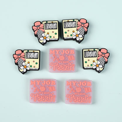 20Pcs Silicone Focal Beads Library Reed Duck Book and Quote Designs 3