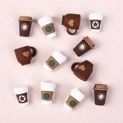 20Pcs Silicone 3D Focal Beads Coffee Cup Five Pointed Star Heart Designs 3