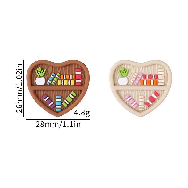 20Pcs Silicone Focal Beads Double Sided Heart Shaped Bookshelf Design 9