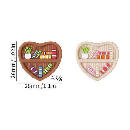 20Pcs Silicone Focal Beads Double Sided Heart Shaped Bookshelf Design 9