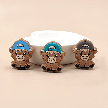 20pcs Silicone Focal Beads Bady Highland Cow Girl and Boy With Hats 5