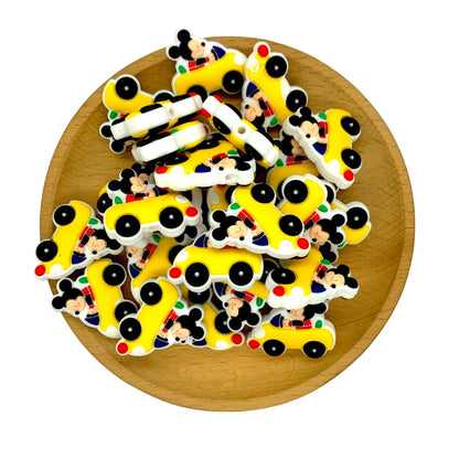 20pcs Silicone Focal Beads Round Ear Mouse Character Riding Yellow Car 2