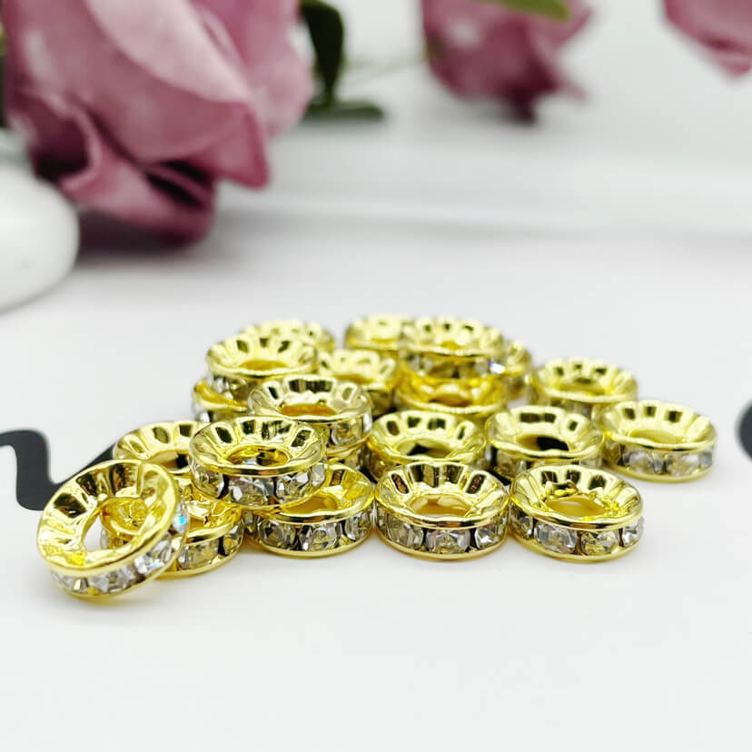 100pcs 10mm Large Hole Rhinestone Spacer Beads Copper Metal Frame 3