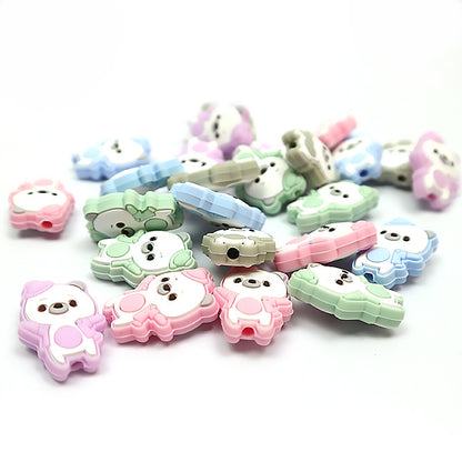 Silicone Focal Beads Dancing Bear Wearing Hat Pose 3