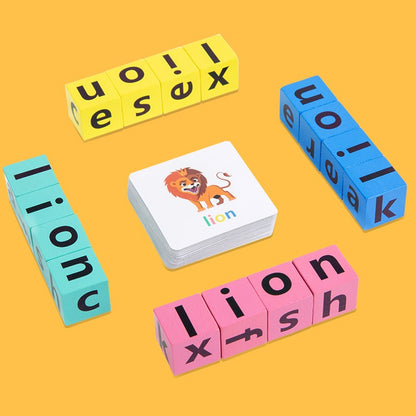 Wooden Montessori Toys English Card Spelling Cube for Kids 6