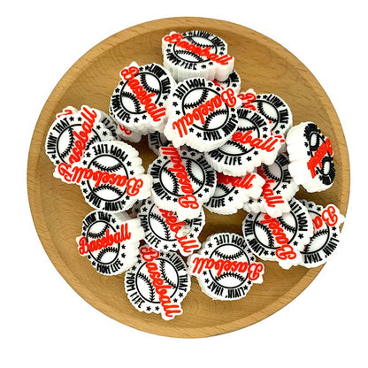 20pcs Silicone Focal Beads Baseball Mom Life Livin Text Design 2