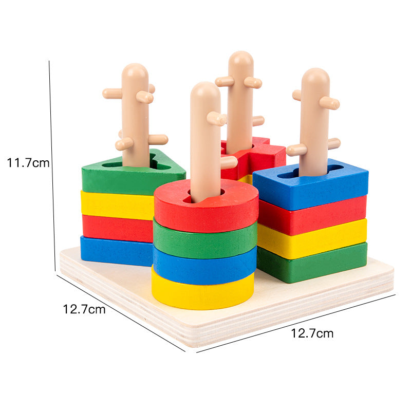 Wooden Montessori Toys Geometric Shape Paired Building Blocks 8