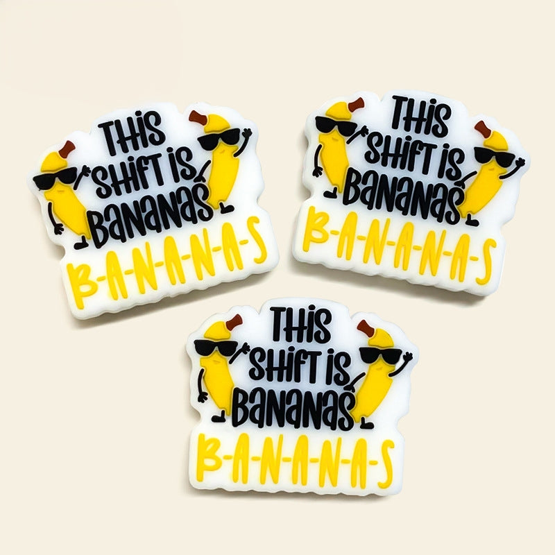 20Pcs Silicone Focal Beads Cool Banana Text Print Design