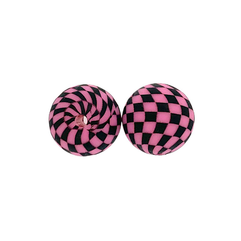 50pcs 15mm Printed Checkered Silicone Beads 4