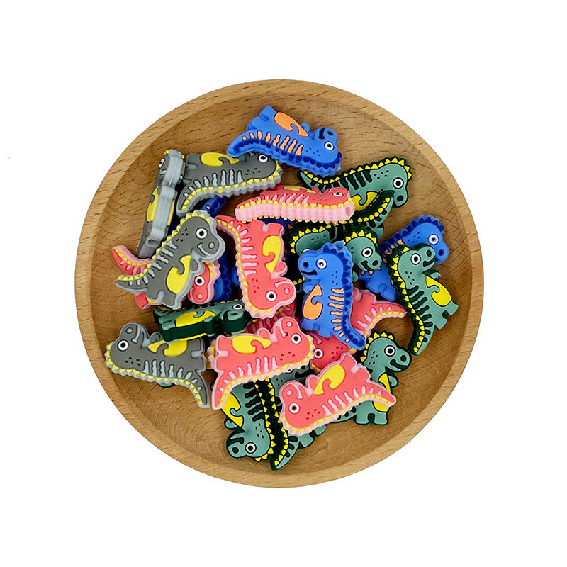 20pcs Silicone Focal Beads Dinosaur Multicolor Side Profile 7