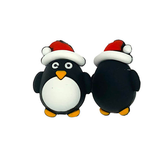 Silicone 3D Focal Beads Penguin Holiday Wearing Christmas Hat