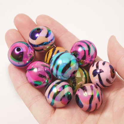 10pcs 16mm Zebra Stripe Round Acrylic Beads UV Finish 3