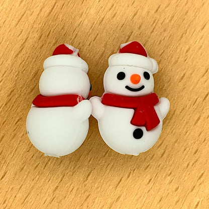 Silicone 3D Focal Beads Snowman Christmas Wearing Scarf and Hat