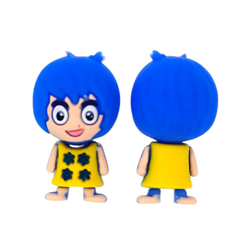 Silicone 3D Focal Beads Girl Blue Hair Yellow Dress Front Facing