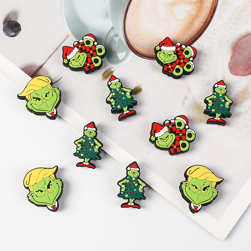 20Pcs Silicone 3D Focal Beads Green Furry Character Scowling Face 5