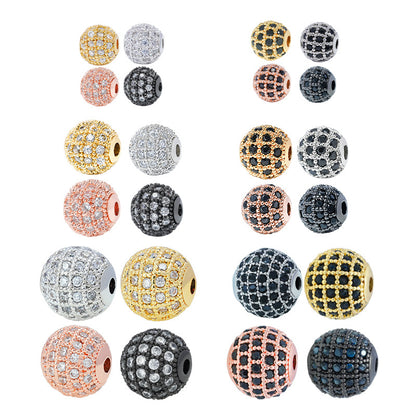 30pcs Fancy Zirconia Paved Brass Round Beads