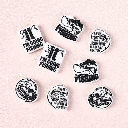 20Pcs Silicone Focal Beads Fishing Theme Printed Text Designs 5